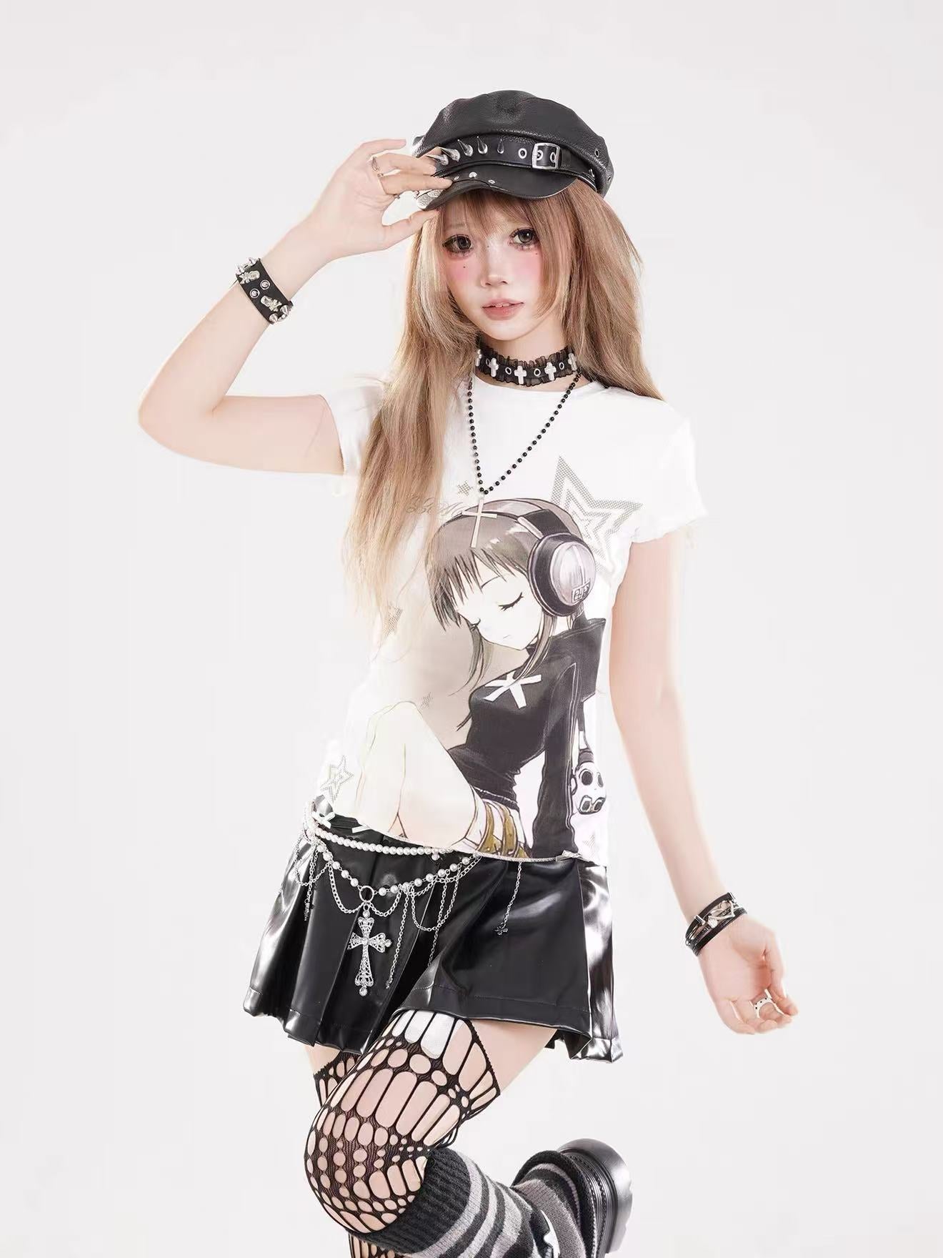 'Neo Angel' Y2K Anime Girl Print Short Sleeve T-Shirt AlielNosirrah
