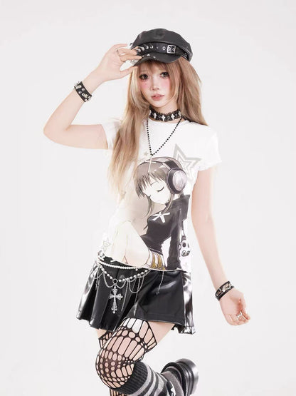 'Neo Angel' Y2K Anime Girl Print Short Sleeve T-Shirt AlielNosirrah