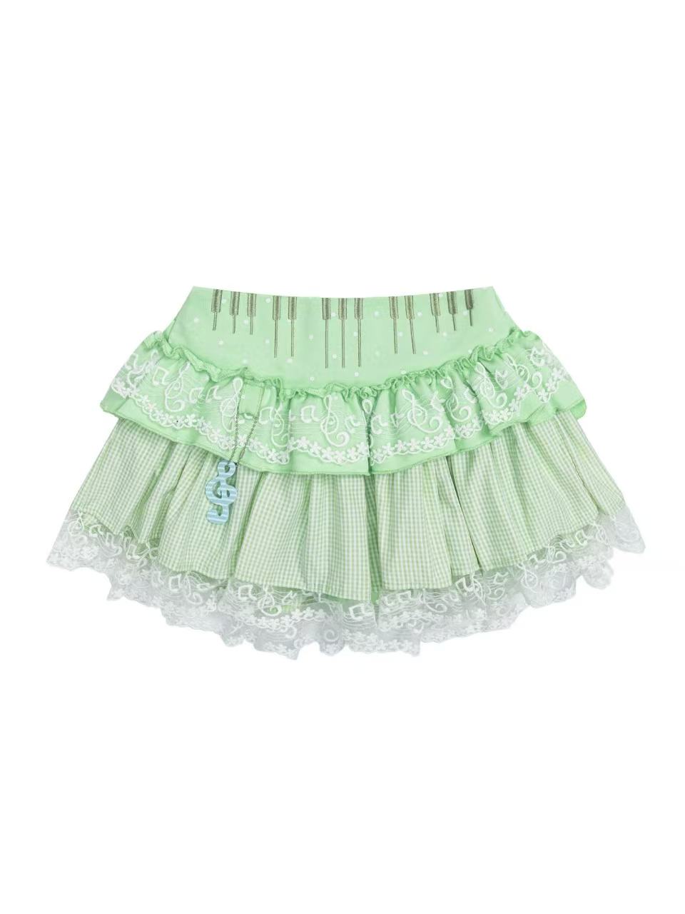 'Melody Keys' Y2K Plaid Lace Patchwork Puff Cake Skirt (Copy) AlielNosirrah
