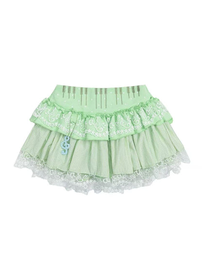 'Melody Keys' Y2K Plaid Lace Patchwork Puff Cake Skirt (Copy) AlielNosirrah