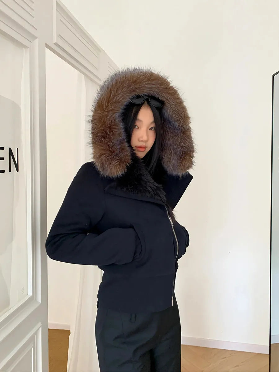 'Warm Night' Fluffy Hood Y2k Fitted Comfy Jacket AlielNosirrah