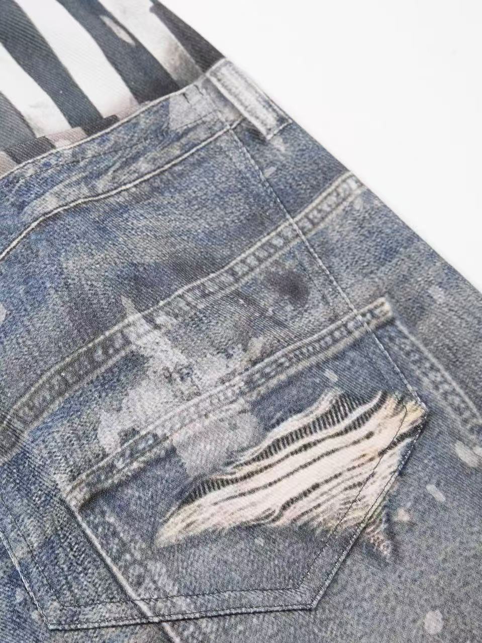 'Patchstar' Streetstyle Patchwork Graphic Wide-Leg Denim Jeans
