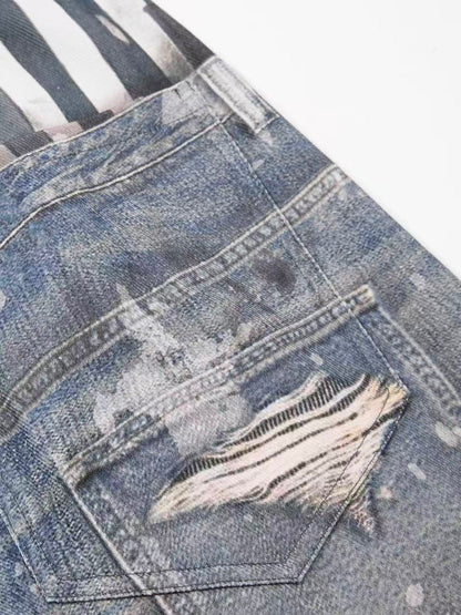 'Patchstar' Streetstyle Patchwork Graphic Wide-Leg Denim Jeans