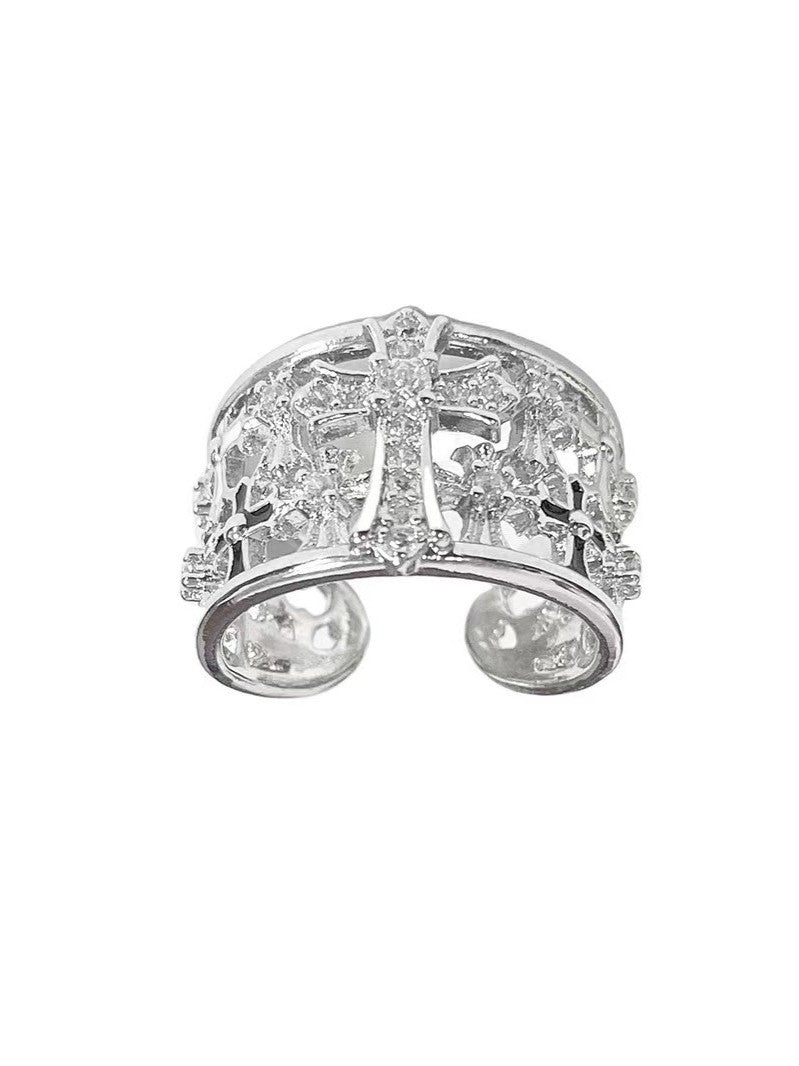 'Celestial Cross' Punk Silver Cross Zircon Ring AlielNosirrah