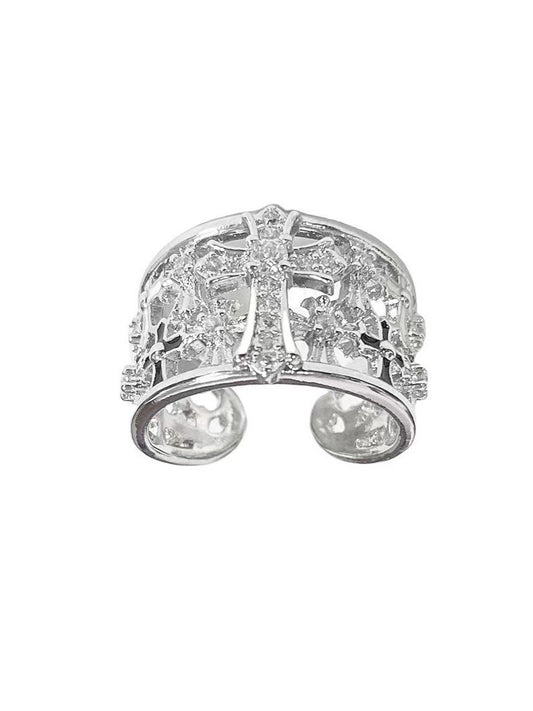 'Celestial Cross' Punk Silver Cross Zircon Ring AlielNosirrah
