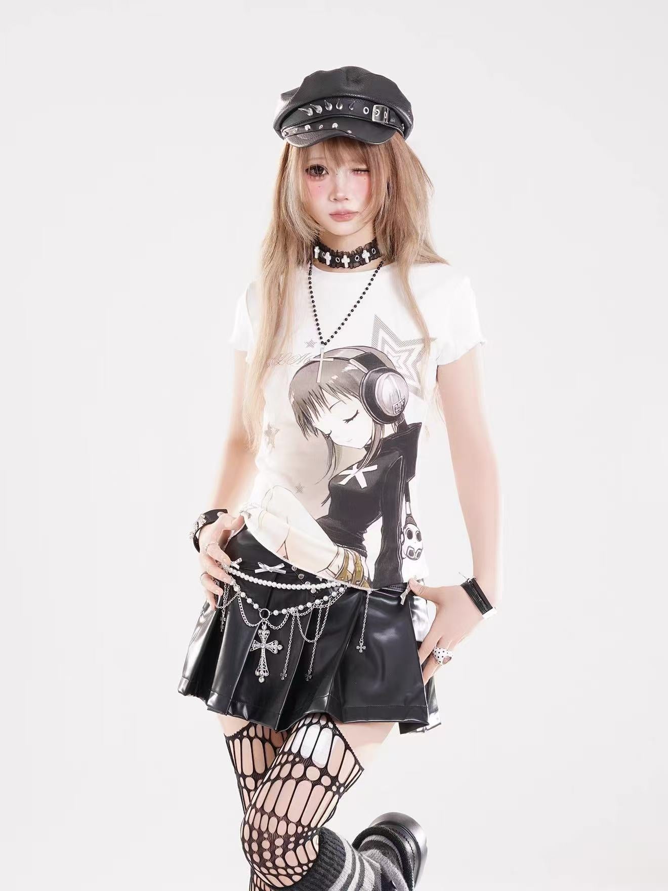 'Neo Angel' Y2K Anime Girl Print Short Sleeve T-Shirt AlielNosirrah