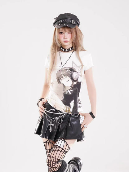 'Neo Angel' Y2K Anime Girl Print Short Sleeve T-Shirt AlielNosirrah