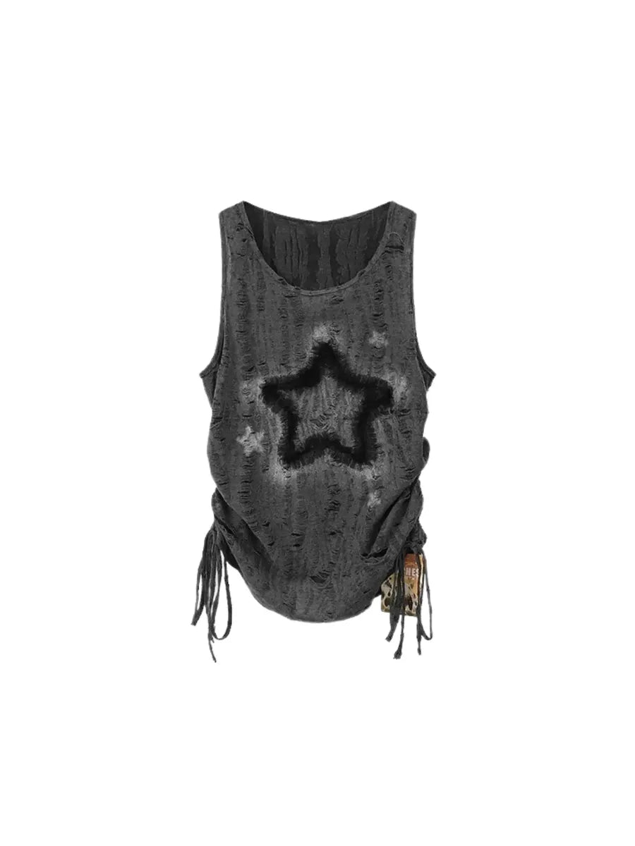 'Star Ash' Unisex Grunge Drawstring Ripped Gray Tank Top AlielNosirrah