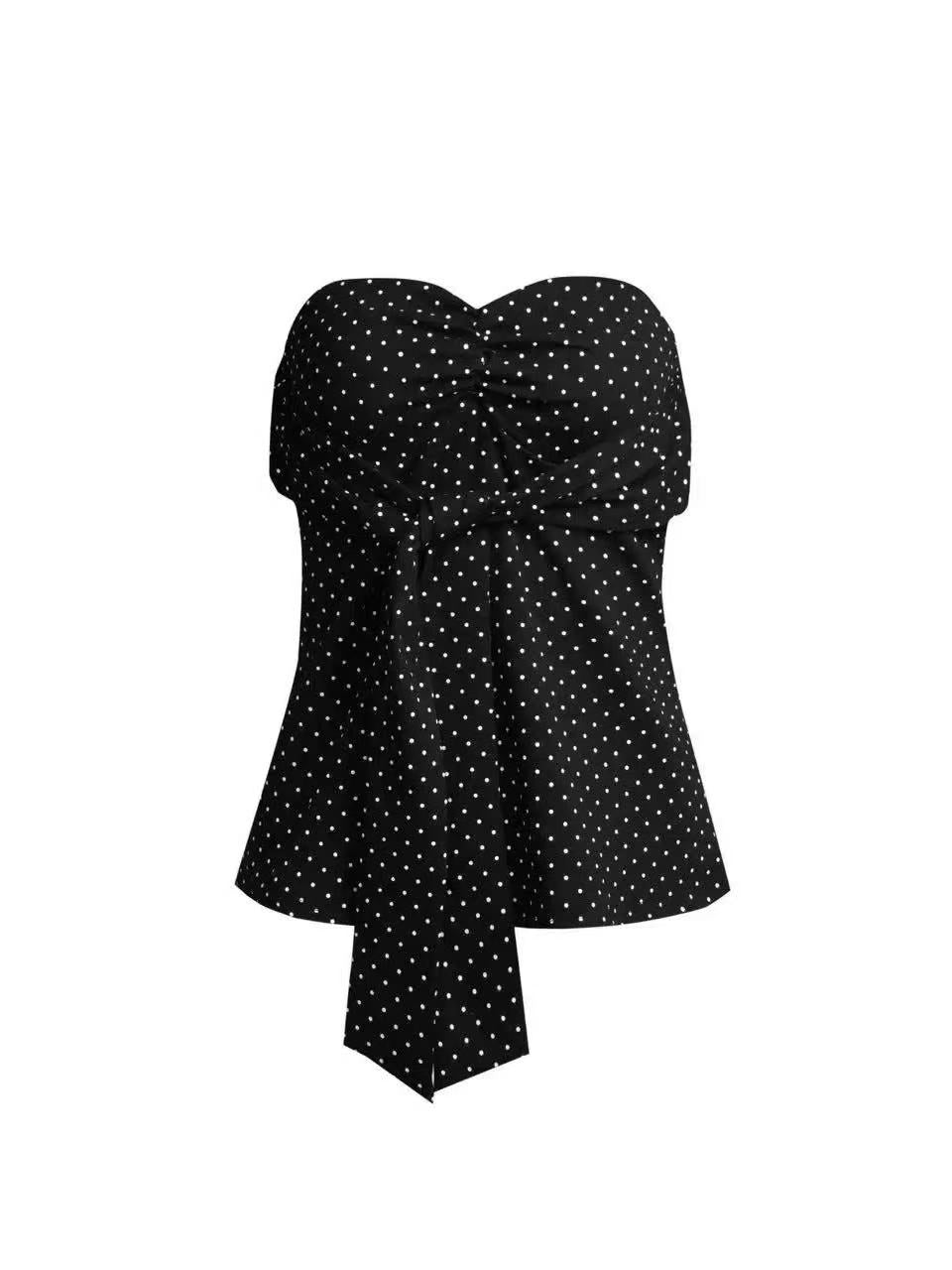 'Polka Babe' Allover Polka Dot Lace-Up Bow Bandeau Top AlielNosirrah