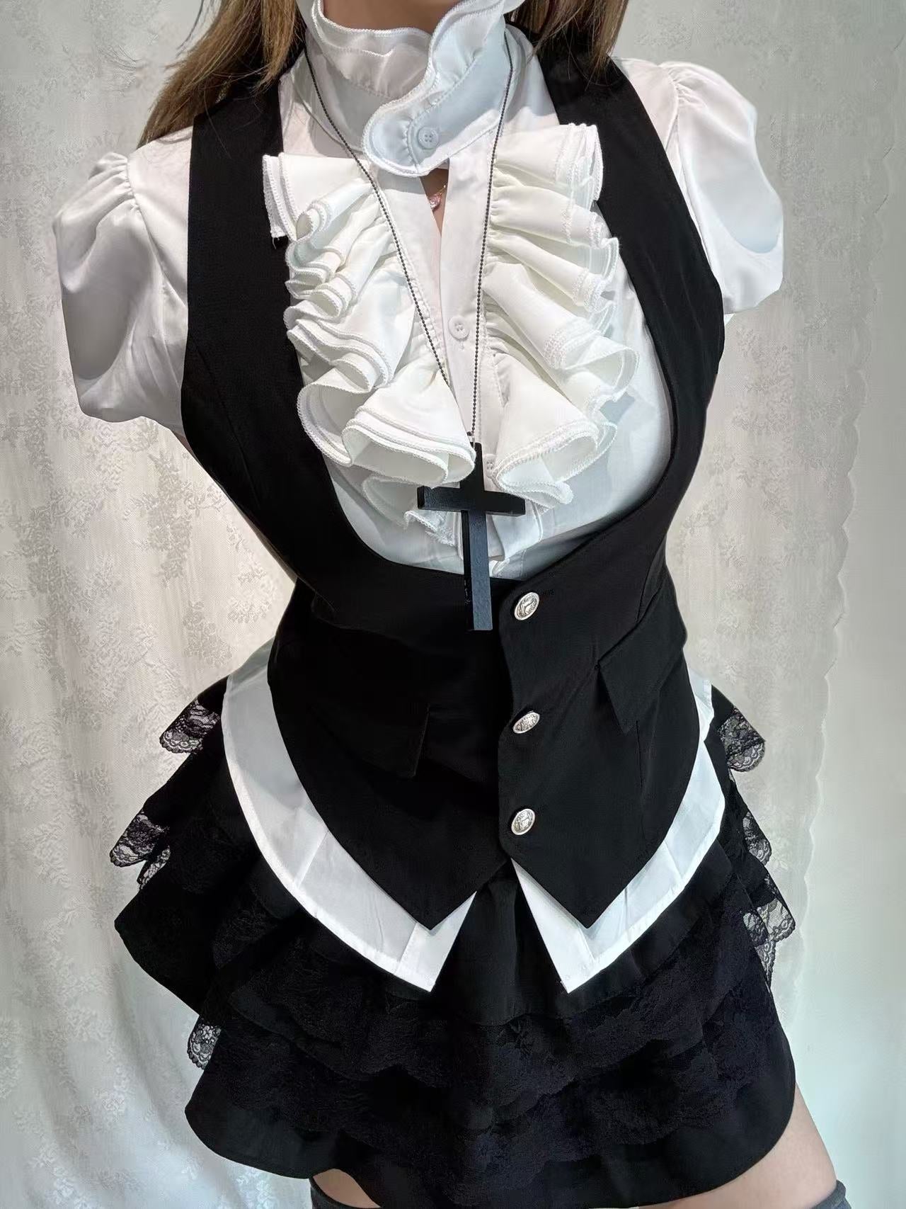 ’Scholar Chic'Vintage-Style Shirt, Vest & Mini Skirt Three-Piece Set AlielNosirrah