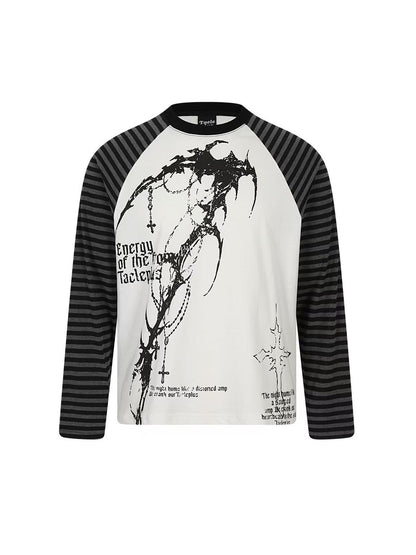 'GothWave' Gothic Striped Color Block Long Sleeve T-Shirt