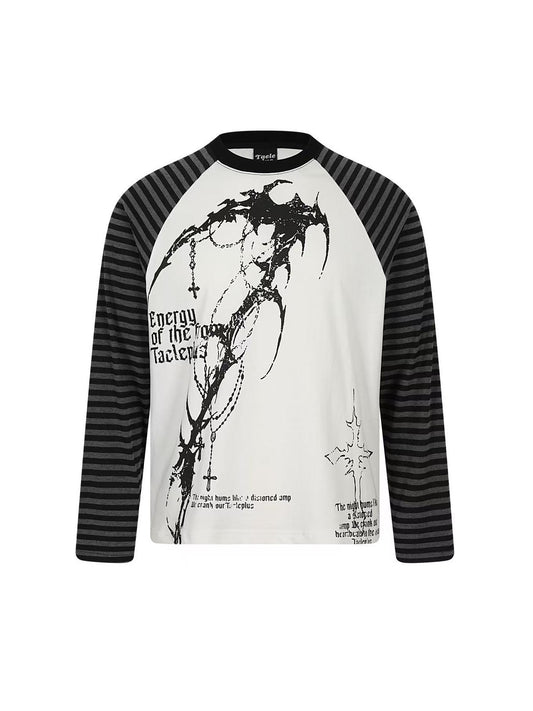 'GothWave' Gothic Striped Color Block Long Sleeve T-Shirt