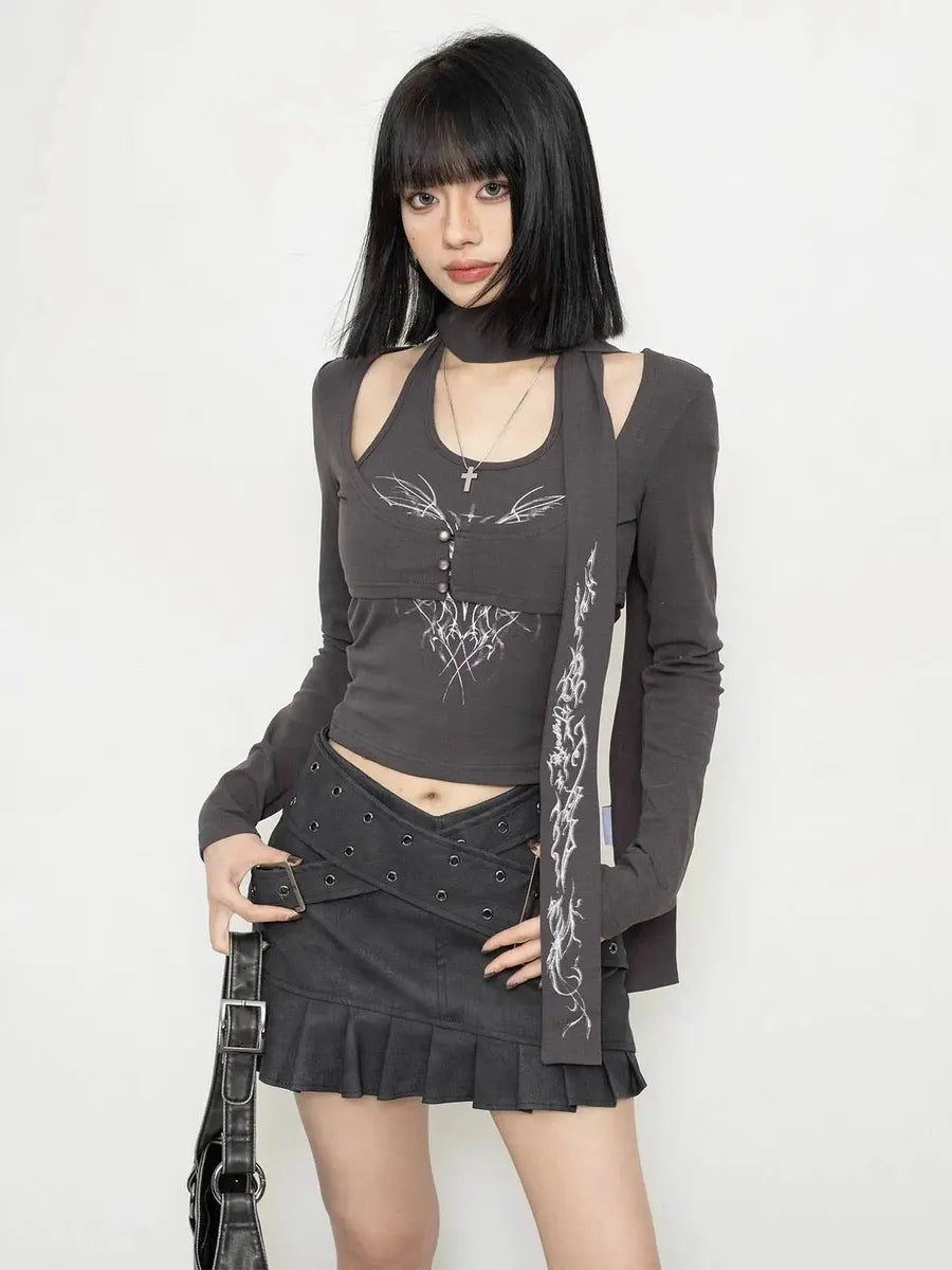 'Whisper' Alt Punk Scarf Punk Graphic 3 Pcs Set Top AlielNosirrah