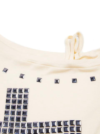 'CrossSlant' Cross Rivet Asymmetric Off Shoulder Long Sleeve