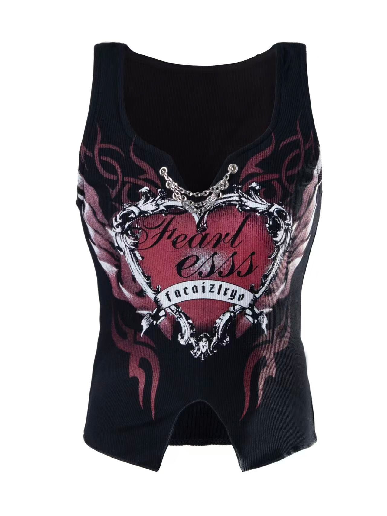 'LinkTheory' Vintage Graphic Chain Strap Cami Top