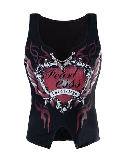'LinkTheory' Vintage Graphic Chain Strap Cami Top