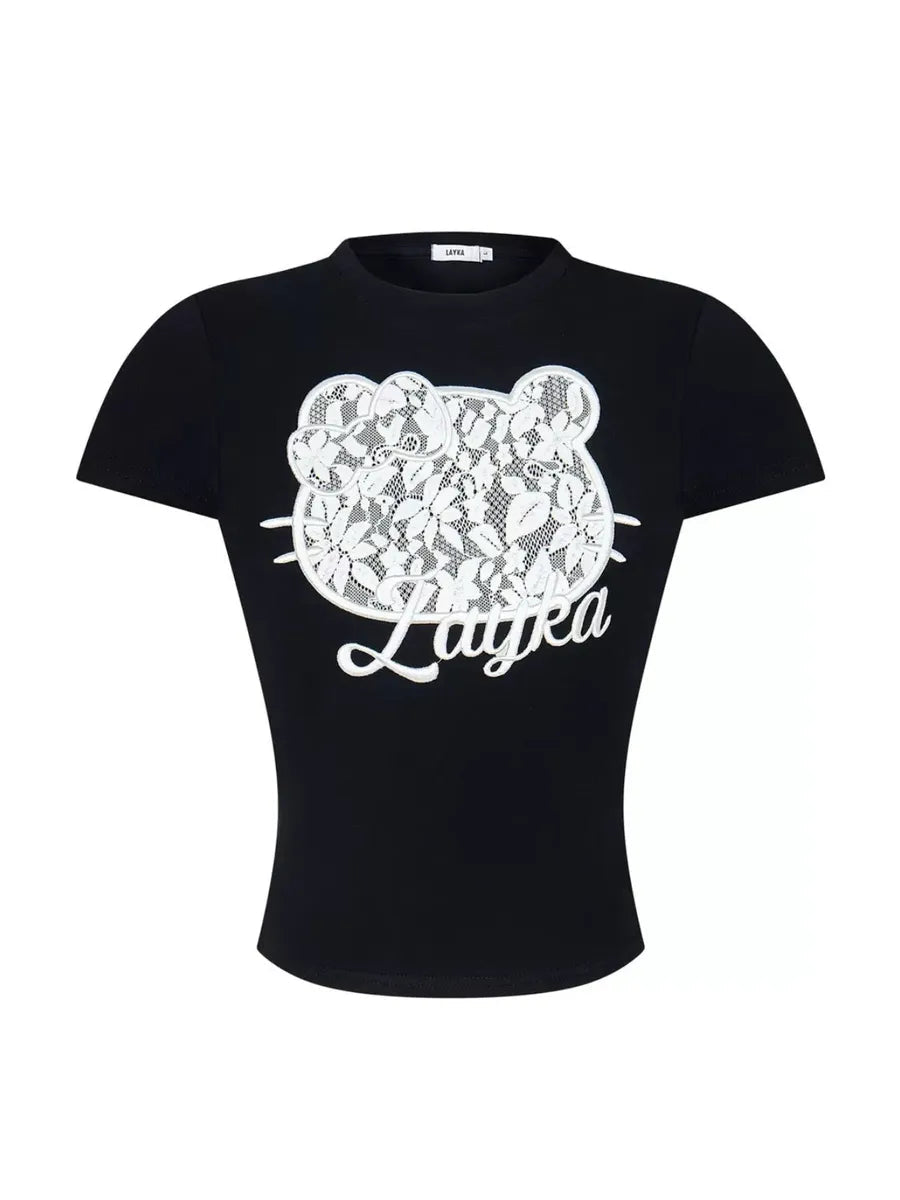 'Layka' Streetstyle Kitty Face Lace Pattern Shirts AlielNosirrah