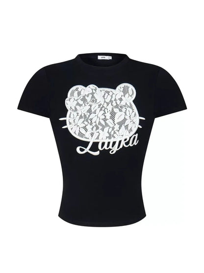 'Layka' Streetstyle Kitty Face Lace Pattern Shirts AlielNosirrah