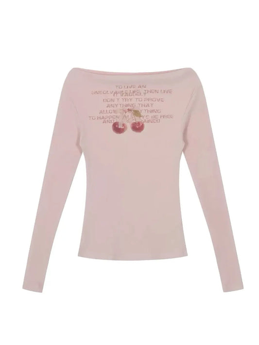 'Love Szn' Coquette Cherry Pattern One Shoulder Top AlielNosirrah