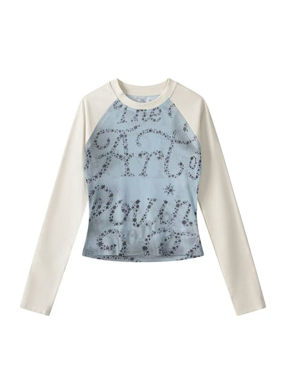 'Dreaming' Vintage Print Mesh Patchwork Long Sleeve Top AlielNosirrah