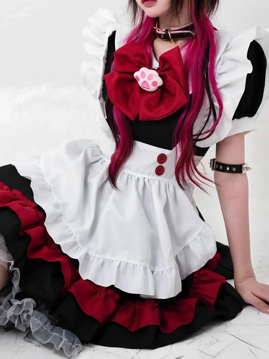 'Pawcess' Kawaii Goth Red Bow-tie Maid Dress AlielNosirrah