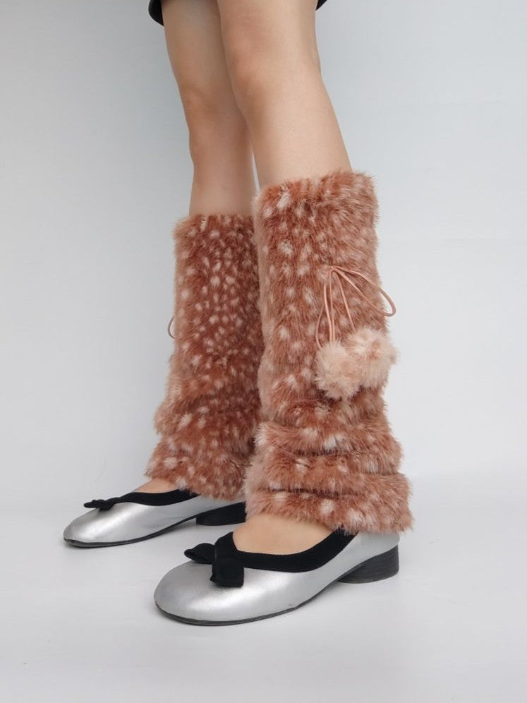 'Deer Pom-Poms' Christmas Fuzzy Faux-Leather Lolita Leg Warmers AlielNosirrah