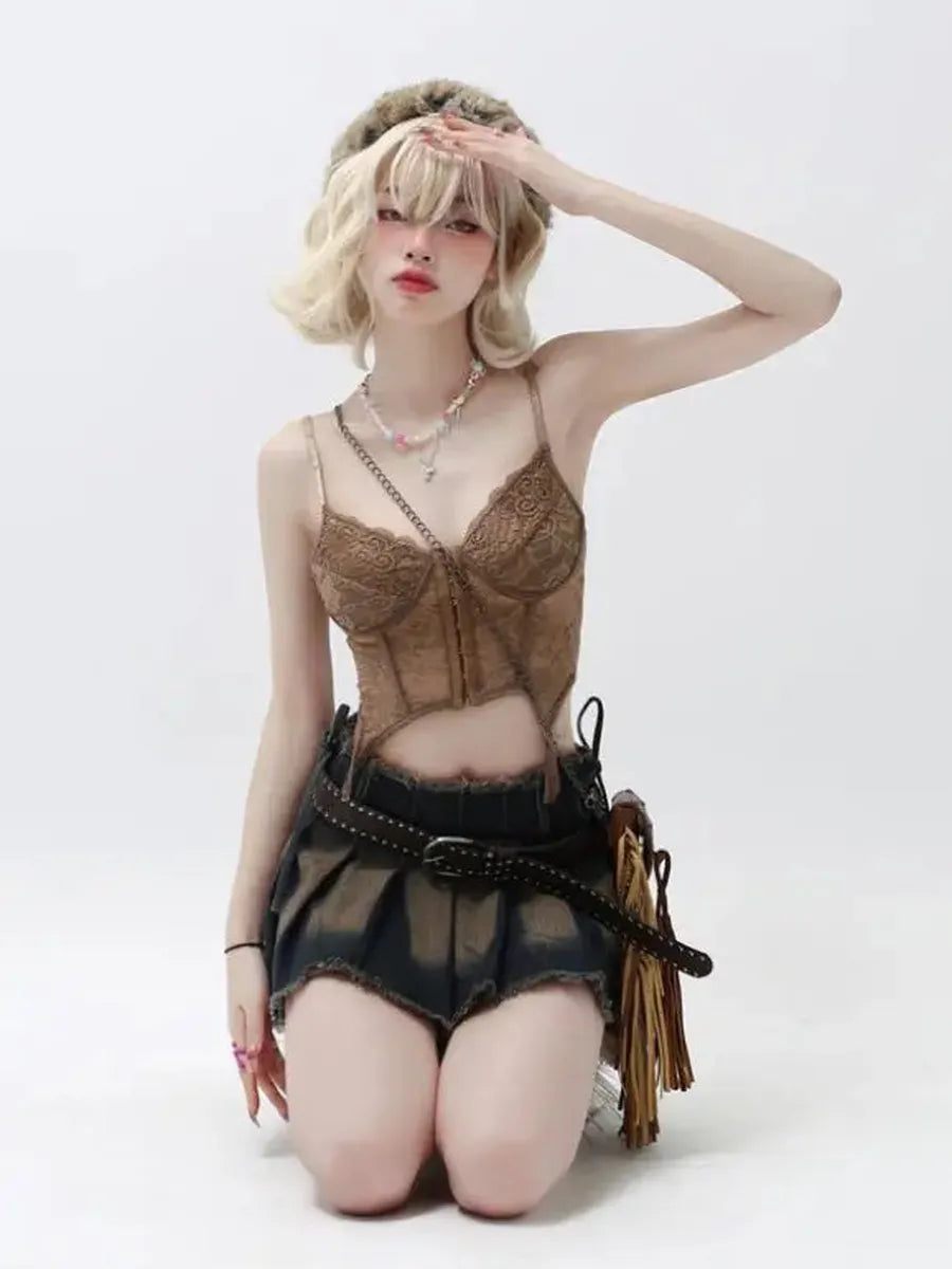 'DragonFruit' Pink Lace Suspender Cami Top AlielNosirrah