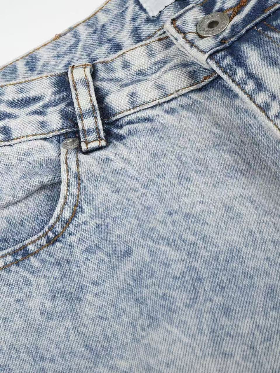 'Faded Wing' Retro Wing Graphic Print Gradient Washed Denim Pants