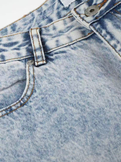 'Faded Wing' Retro Wing Graphic Print Gradient Washed Denim Pants