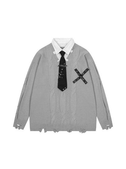 'Campus Crush' Layered-Style Polo Collar Knit Sweater AlielNosirrah