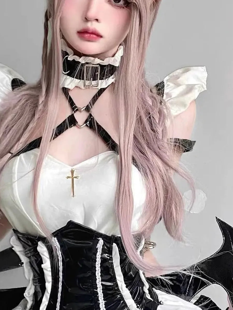 'Cream Soda' Ruffled Cross Strap Wings Corset Dress AlielNosirrah