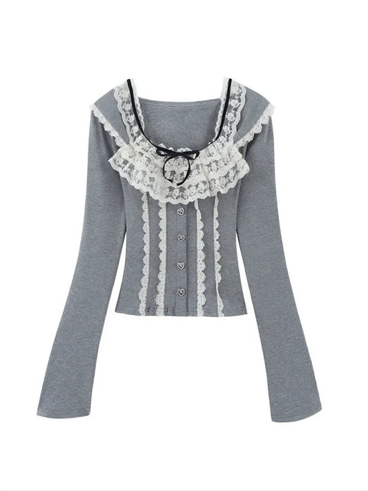 'Babe Lolita' Balletcore Lace Bowtie Shirts AlielNosirrah