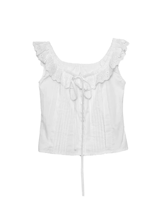 'Cecil‘ Y2k Boho White Ruffle Summer Shirts Blouse AlielNosirrah