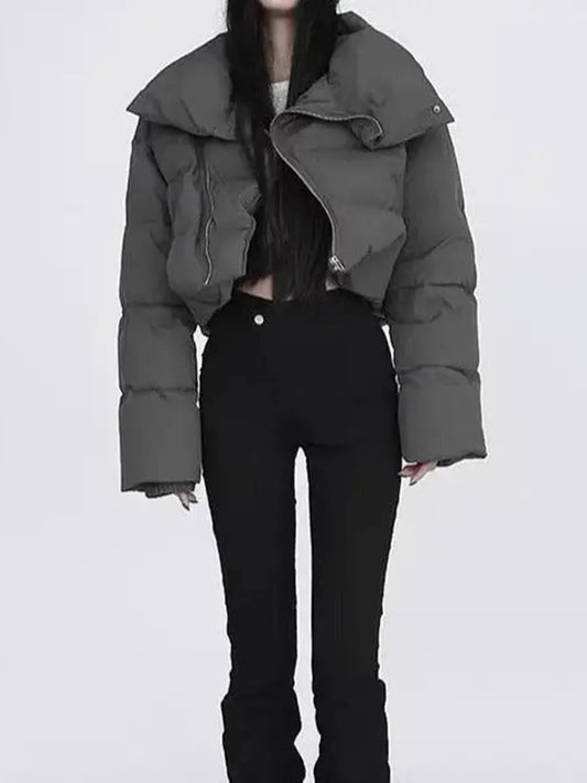 'Zero Degree' Grey Diagonal Collar Crop Puffer AlielNosirrah