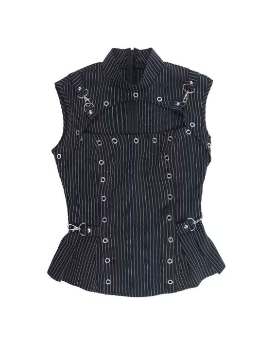 'Ash Puppet' Vintage Dark Gothic Punk Striped Sleeveless Top
