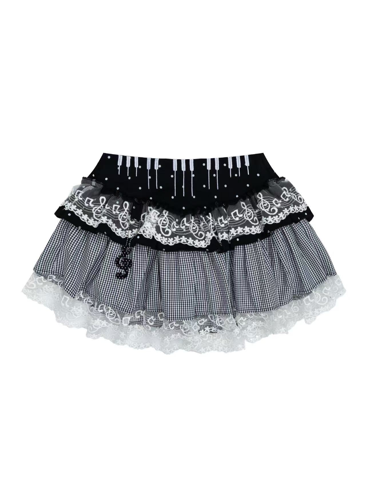 'Melody Keys' Y2K Plaid Lace Patchwork Puff Cake Skirt (Copy) AlielNosirrah