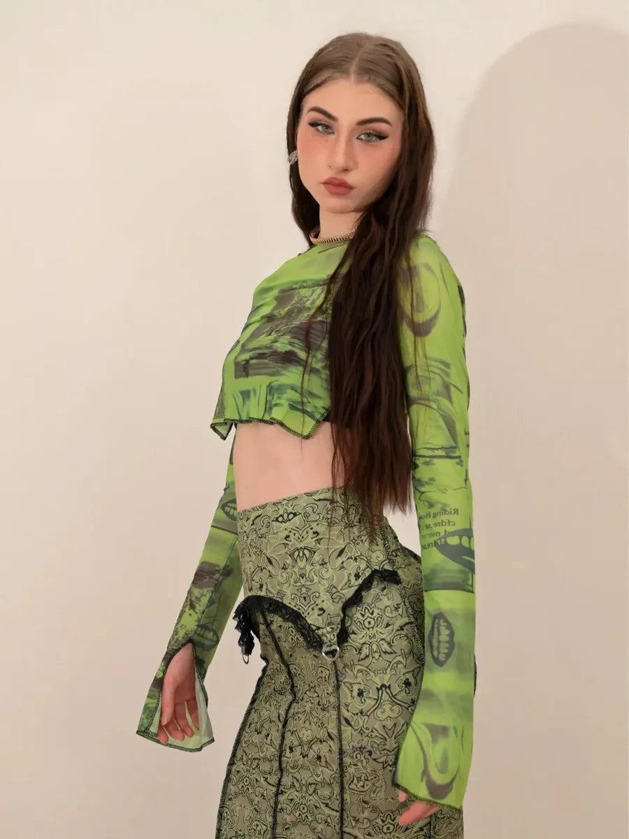 'Wheatgrass' Fairy Grunge Graffiti Mesh Top AlielNosirrah