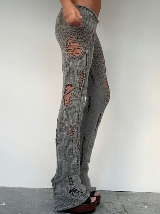 'Slashfit' Knit Distressed High-Waist Casual Pants AlielNosirrah
