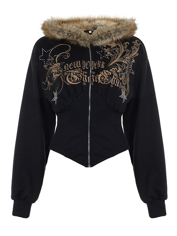 ’Blackout Statement' Black Vintage Rhinestone Hoodie Jacket (Copy) AlielNosirrah