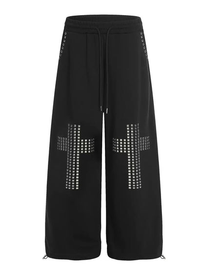'Street Float' Rhinestone Cross Oversized Casual Streetwear Trousers (Copy) AlielNosirrah