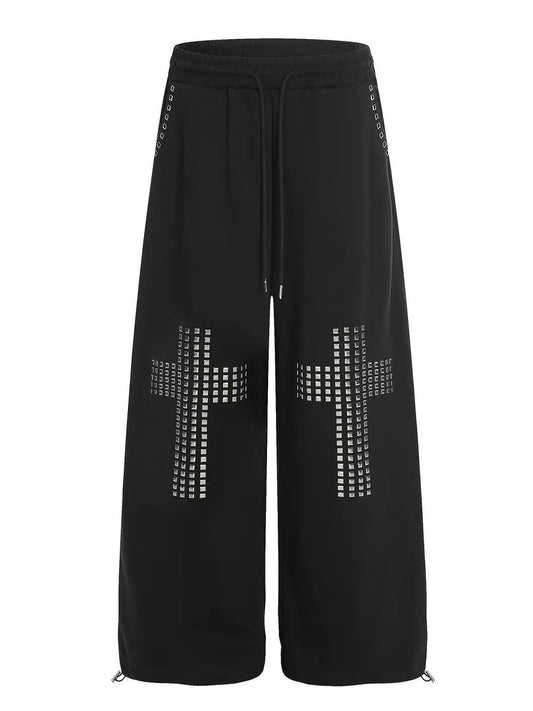 'Street Float' Rhinestone Cross Oversized Casual Streetwear Trousers (Copy) AlielNosirrah