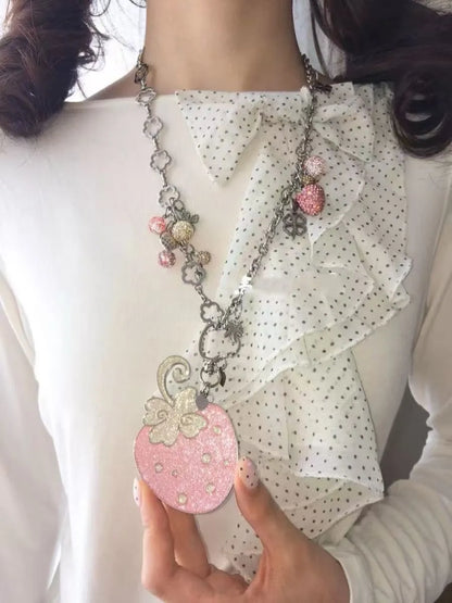 'Strawberry Bud' Glitter Strawberry Pendant Metal Necklace AlielNosirrah
