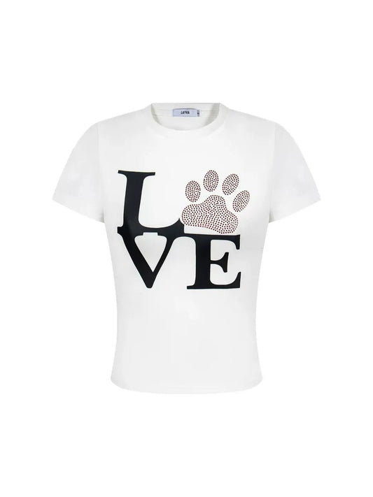 'Love' Y2k Rhinestone Puppy Paw Love Shirts AlielNosirrah