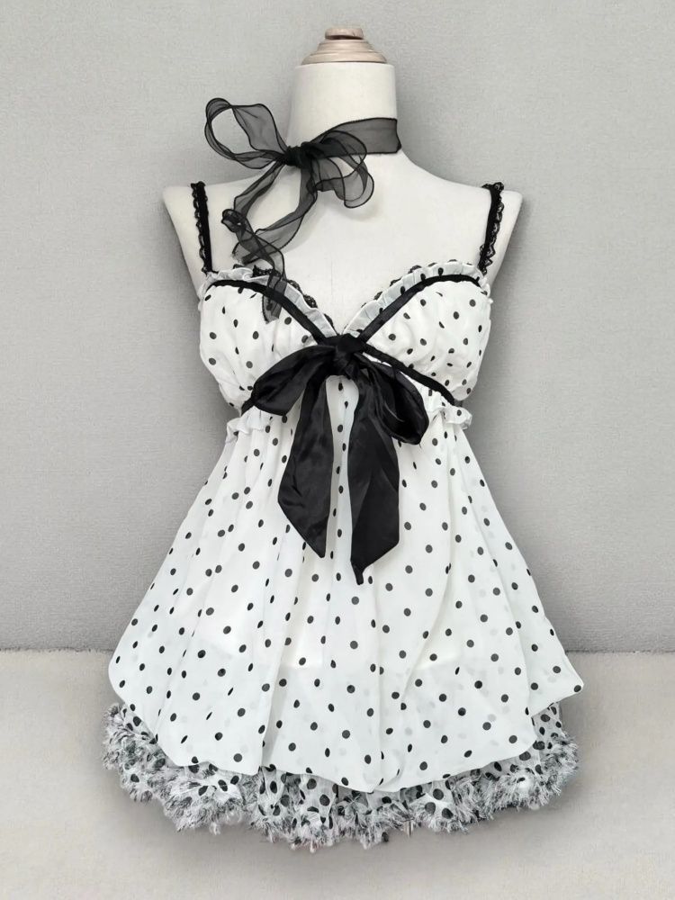 ’Dot Darling' Vintage Bow Polka Dot Top + Lace-Up Shirt AlielNosirrah