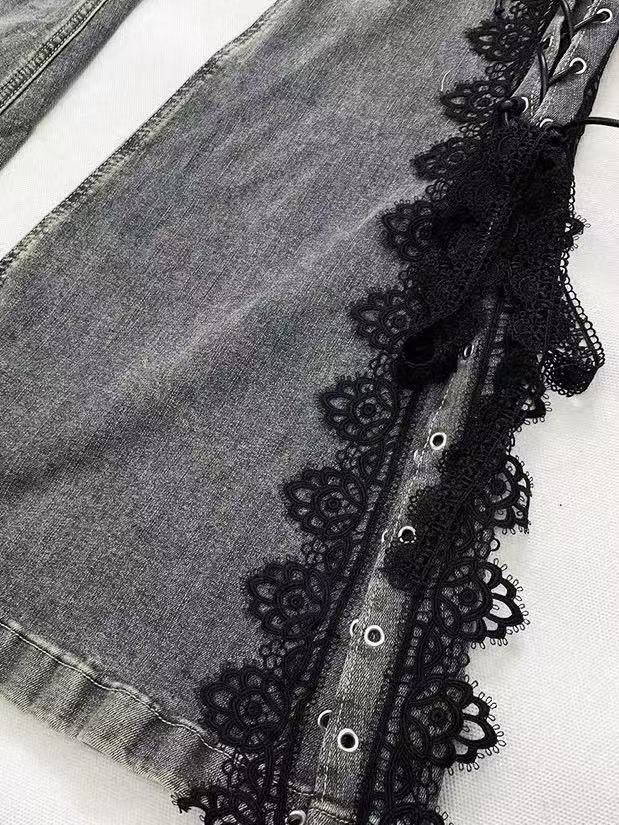 'Lace Denim' Y2k Retro Lace Up Flare Jeans AlielNosirrah