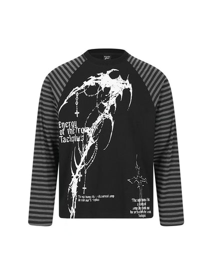 'GothWave' Gothic Striped Color Block Long Sleeve T-Shirt