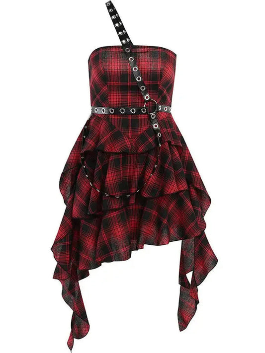 'NANA' Punk Style Red Checkerboard Dress AlielNosirrah