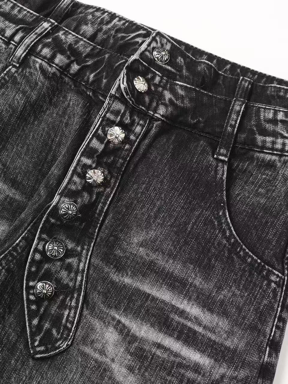 'CrossDazzle' Vintage Cross Rhinestone Long Jeans