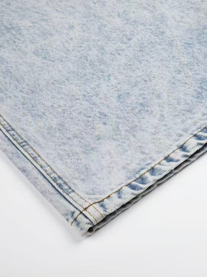 'Faded Wing' Retro Wing Graphic Print Gradient Washed Denim Pants