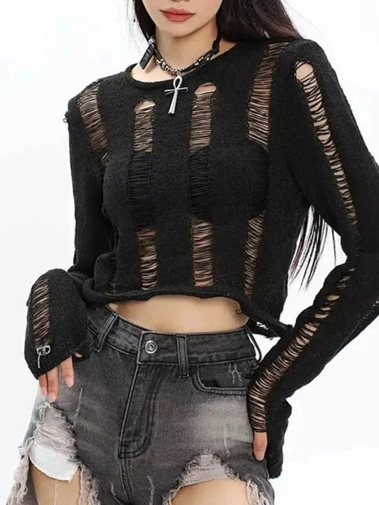 'Empty Space' Grunge Ripped Crop Sweater AlielNosirrah